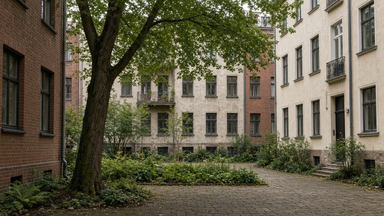Ruhiger Innenhof als Beispiel für Bornheim